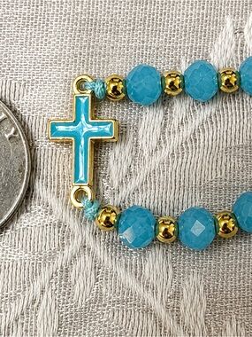 Turquoise Beaded Adjustable Cross Bracelet NEW